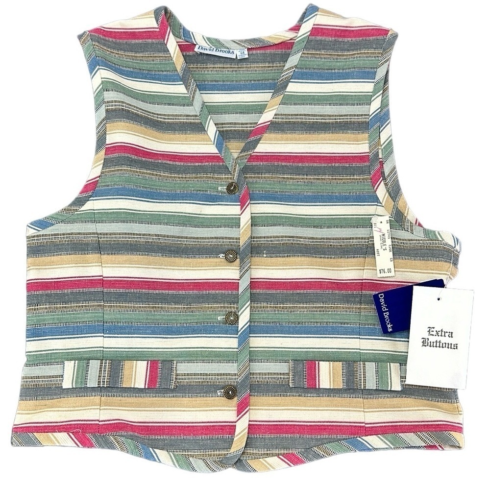 Vintage David Brooks Cotton Striped Button‎ Front Vest Size 14 Summer NOS